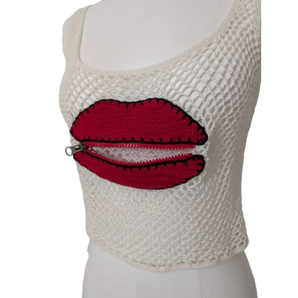 Anna Kosturova Crochet Zipper Lips Pocket Tank Top - Picture 6 of 14